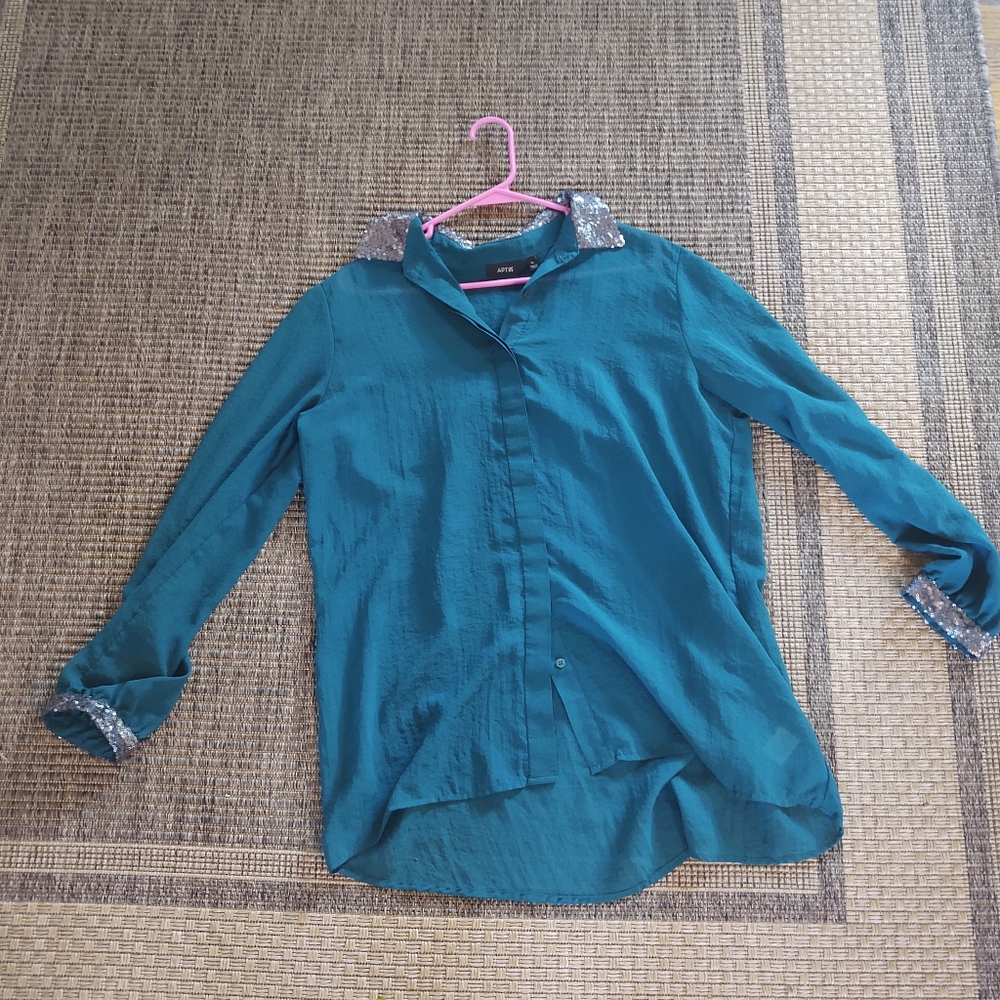 Emerald Green See Through Sequin Blouse